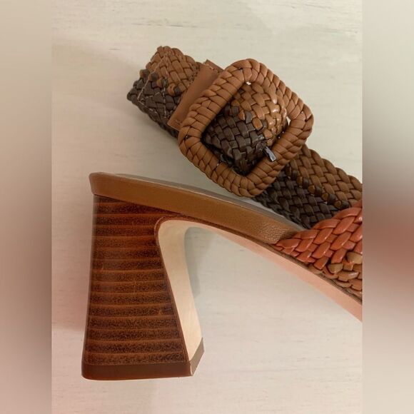 NWT - DONALD PLINER 'VARA' WOVEN LEATHER SANDAL WITH WOODEN HEEL - SIZE 6 - Picture 15 of 16